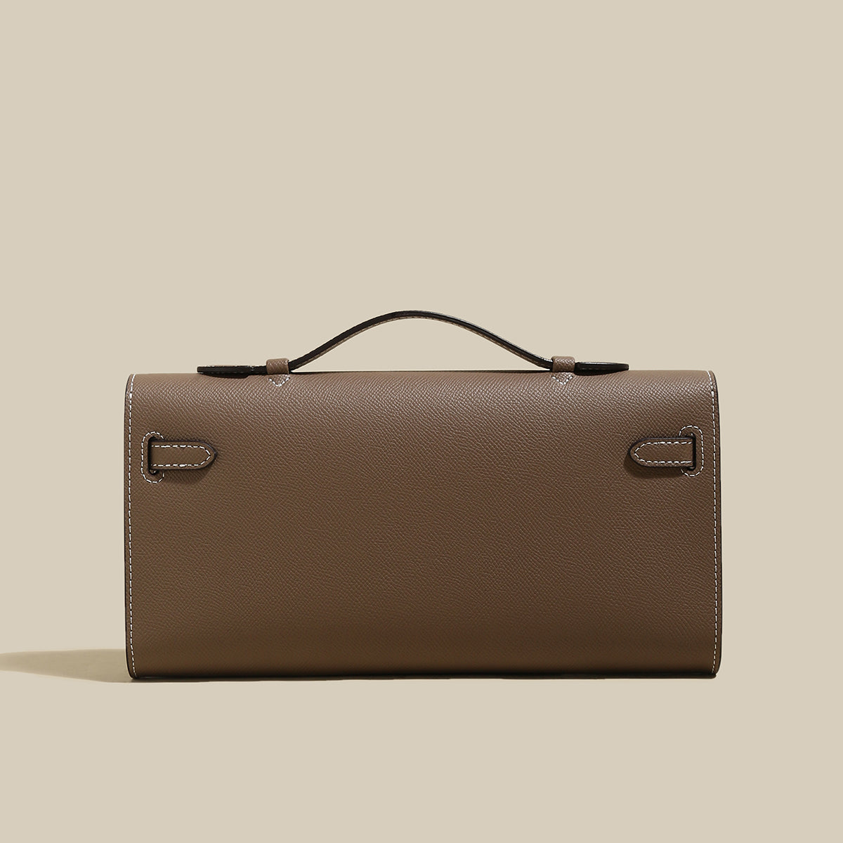 Structured Saffiano Leather Top-Handle Clutch - Taupe