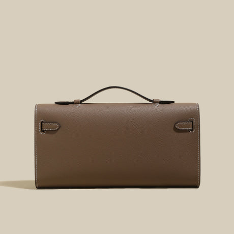 Structured Saffiano Leather Top-Handle Clutch - Taupe