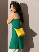 Thin Strap Waterproof Leather Bucket Bag - Yellow