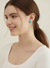 Liv Oliver 18Kk Gold Sea Blue Heart Gemstone Stud Earrings