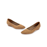 Rhinestone Gradient Knit Pointed Toe Wedge Flats - Tan
