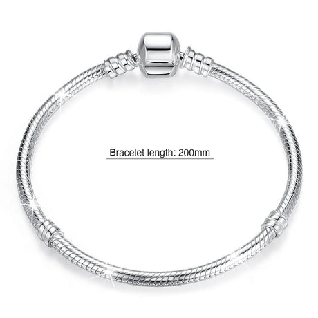 Solid 925 Sterling Silver Pandora Inspired Barrel Clasp Snake Chain Bracelet