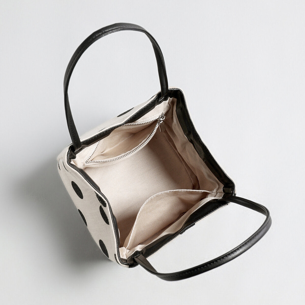 Polka Dot Canvas Mini Bucket Bag - Ivory