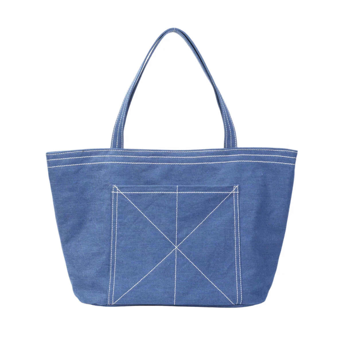 BAMEI Heavy-Duty Canvas Tote Bag with Reinforced Front Pocket & Zip Closure - Denim