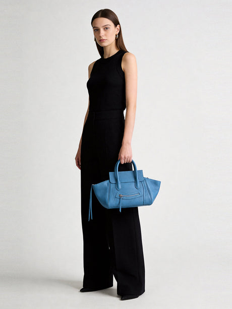Pebbled Leather Winged Top-Handle Bag - Blue