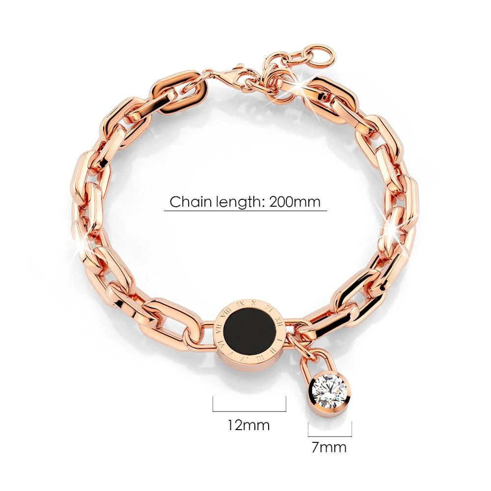 Bullion Gold Roman Numeral Bracelet in Rose Gold Layered Steel Jewellery