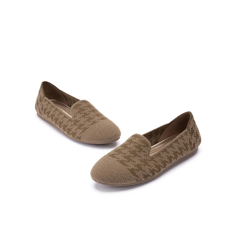 Houndstooth Knit Slip-On Flat Loafers - Mocha
