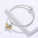 Solid 925 Sterling Silver Crystal Yellow Bee Animal Bracelet