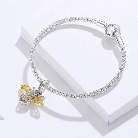 Solid 925 Sterling Silver Crystal Yellow Bee Animal Bracelet