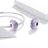 Solid 925 Sterling Silver Purple Glass Pandora Inspired charm