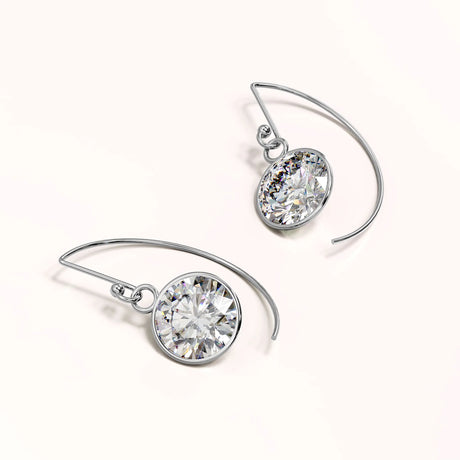 Solid 925 Sterling Silver Bezel CZ Drop Earrings 9mm