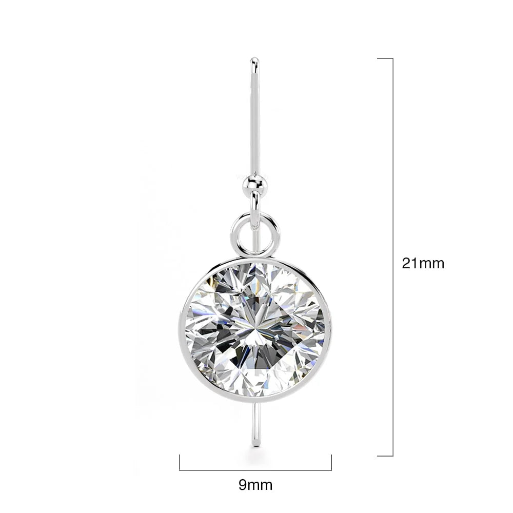 Solid 925 Sterling Silver Bezel CZ Drop Earrings 9mm