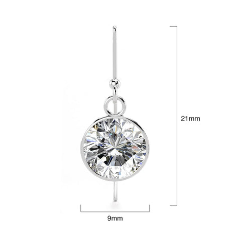 Solid 925 Sterling Silver Bezel CZ Drop Earrings 9mm