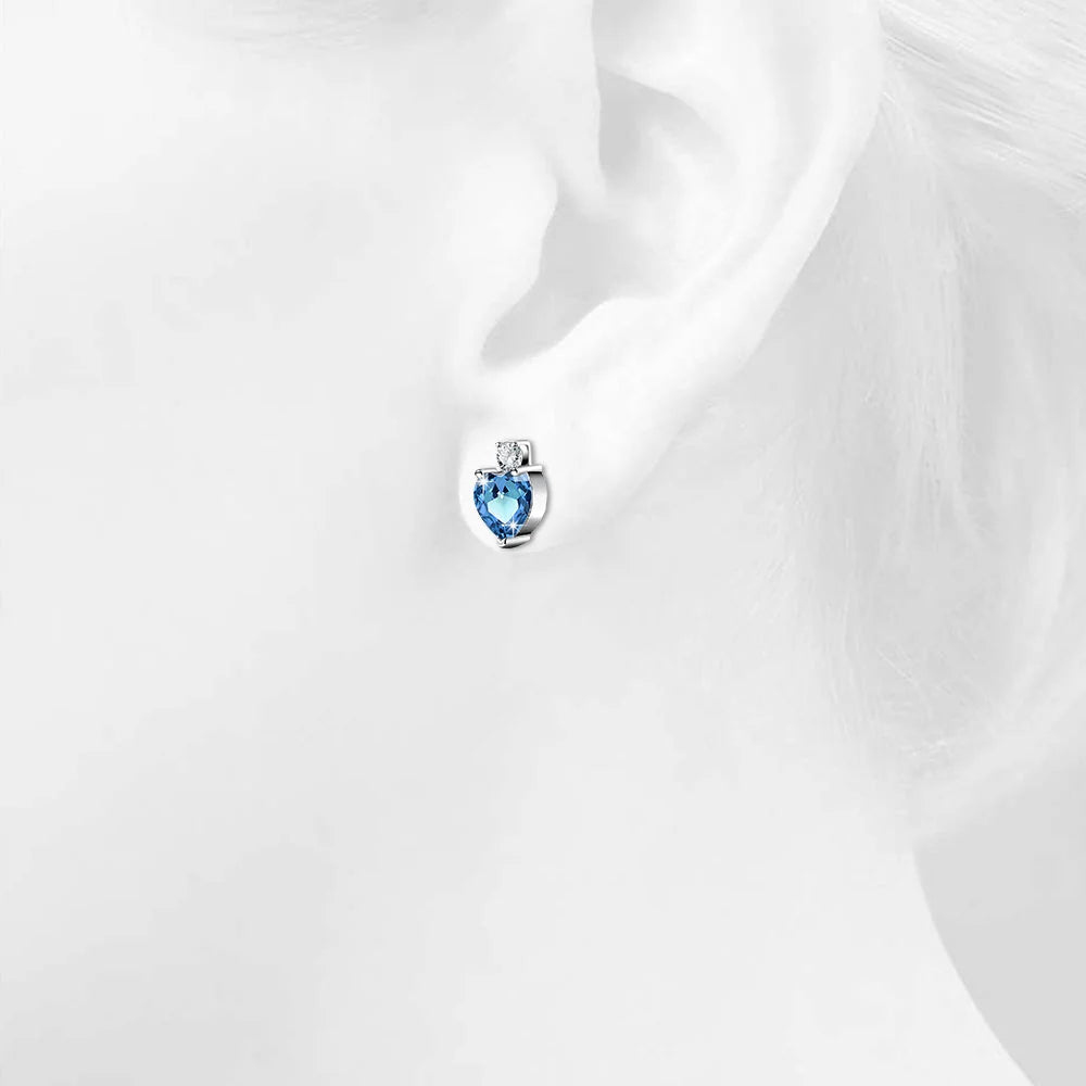 Bullion Gold My Amore Blue Love Heart White Gold Layered Stud Earrings
