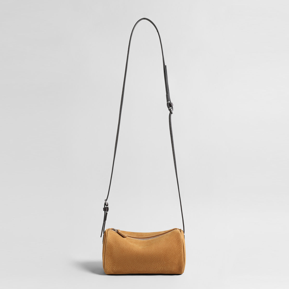 Suede Cylinder Shoulder Bag – Adjustable Crossbody Bag with Pony Charm
