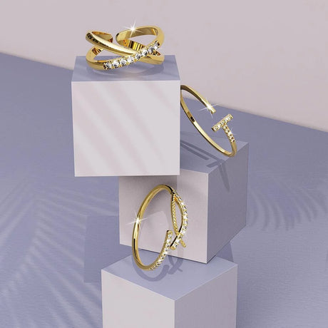 Adjustable Solid 925 Sterling Silver Cleo Stacking Ring in Gold