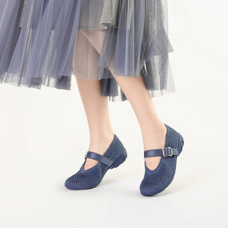 Heart Cutout Breathable Mesh Mary Jane Wedges - Denim