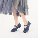 Heart Cutout Breathable Mesh Mary Jane Wedges - Denim