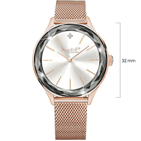 Boxed of Krystal Couture Mineral Glass Watch with Earrings Embellished with Crystals from SWAROVSKI® Set in Rose Gold