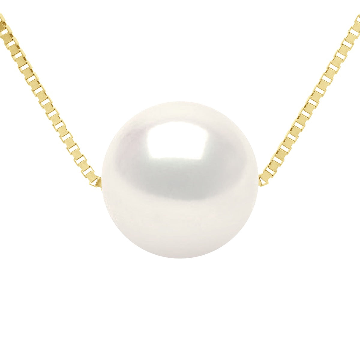 Necklace Real Cultured Freshwater Pearl Round 9-10 mm - Natural Pearl White - Length Chain 42 cm