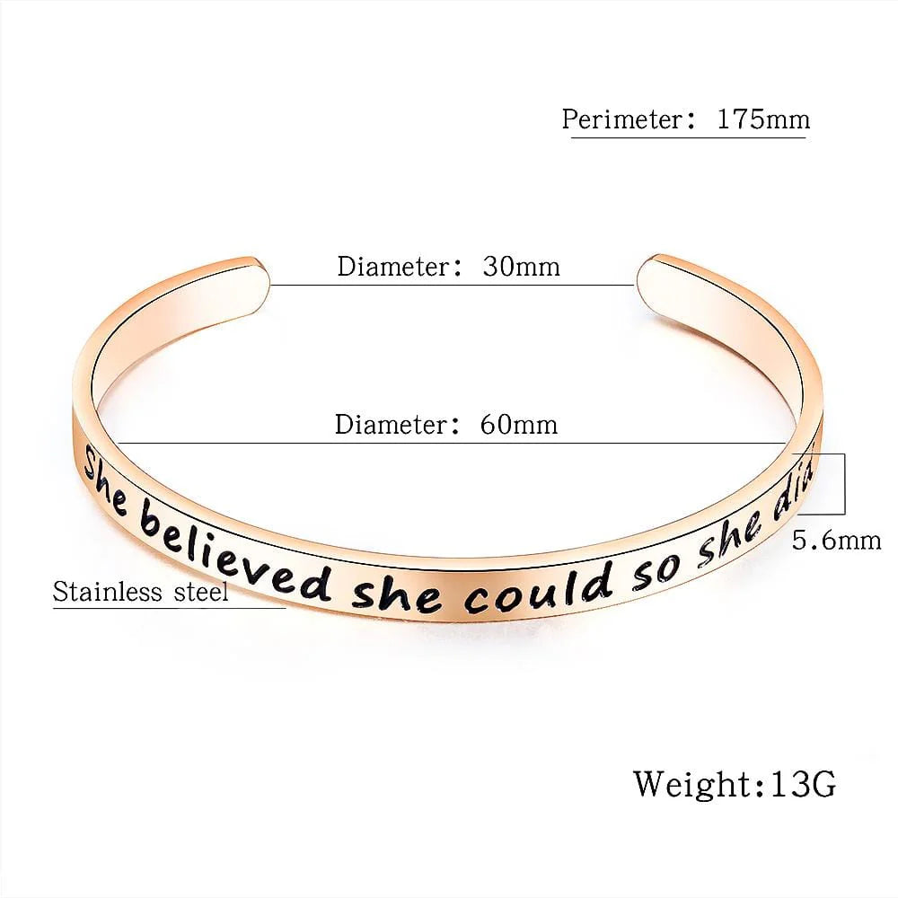 Bullion Gold Inspirational Inscription Cuff Bangle in Rose Gold Layered Steel Jewellery