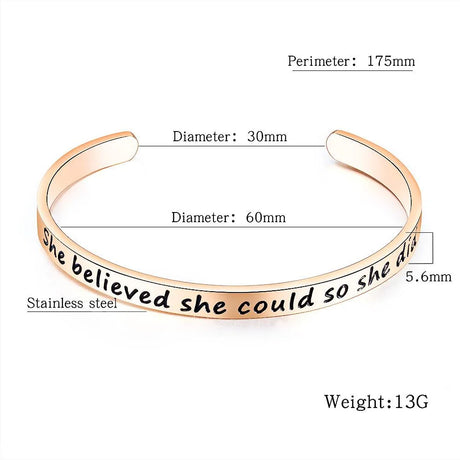 Bullion Gold Inspirational Inscription Cuff Bangle in Rose Gold Layered Steel Jewellery