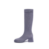 Mademoiselle Round Toe Knee High Sock Boots - Grey
