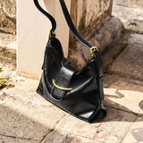 Nalandu Luxe Glossy Hobo Shoulder Bag - Black