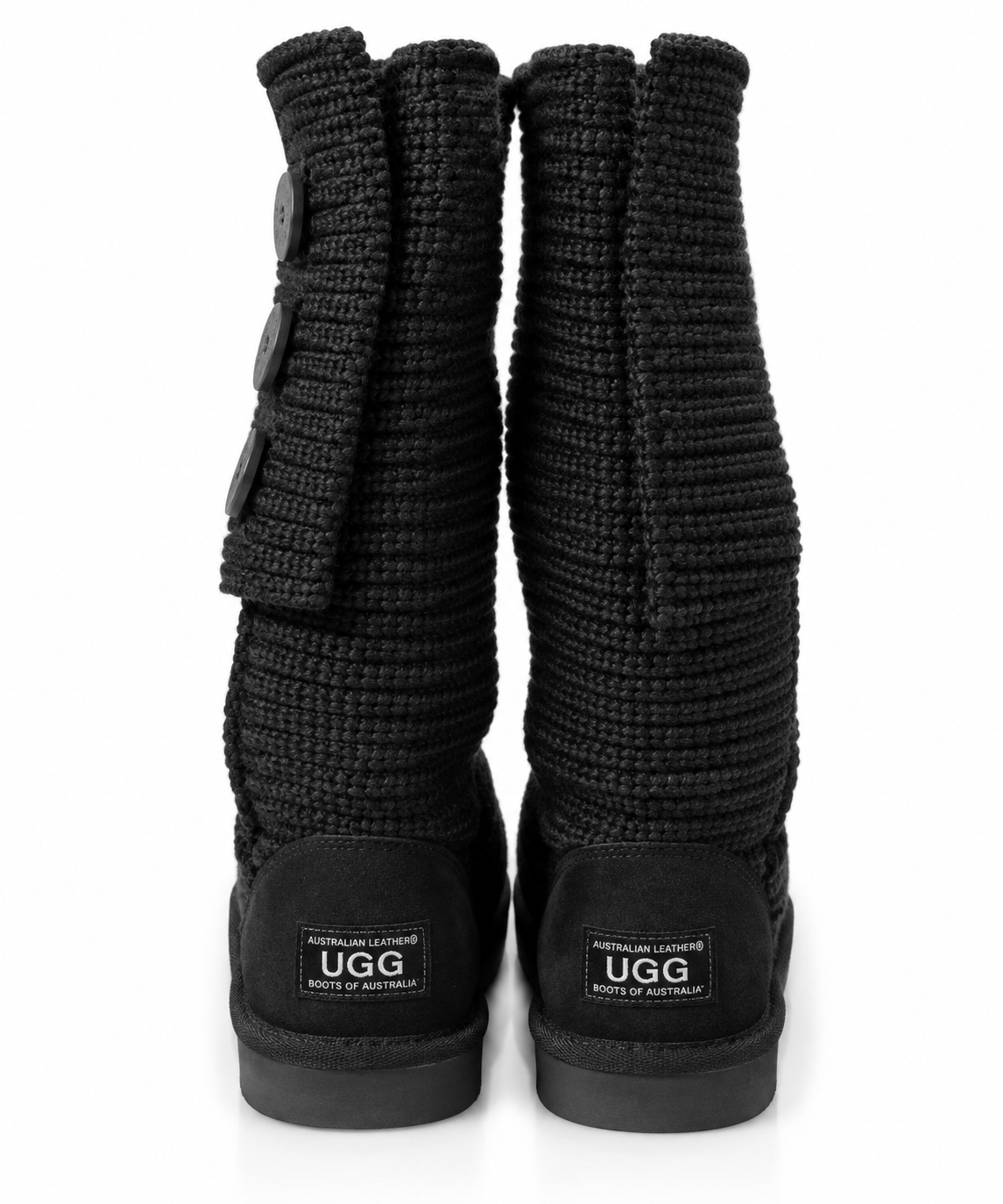 Australian Leather Ugg 3Button Tall Knit - Black - AU4