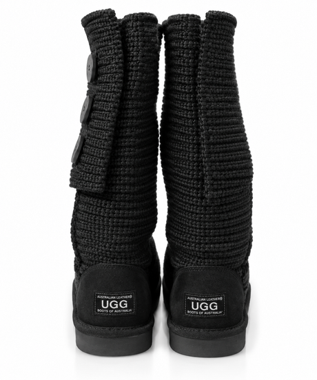 Australian Leather Ugg 3Button Tall Knit - Black - AU4