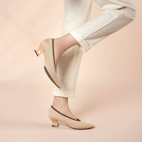 Modish Slip-On Block Heel Pumps - Beige