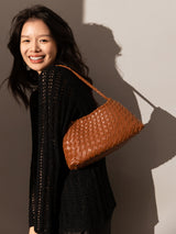 Mini Woven Trapezoid Drawstring Shoulder Bag - Brown