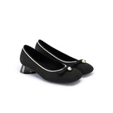 Pearl Bow Knit Square Toe Loafer Pumps - Black