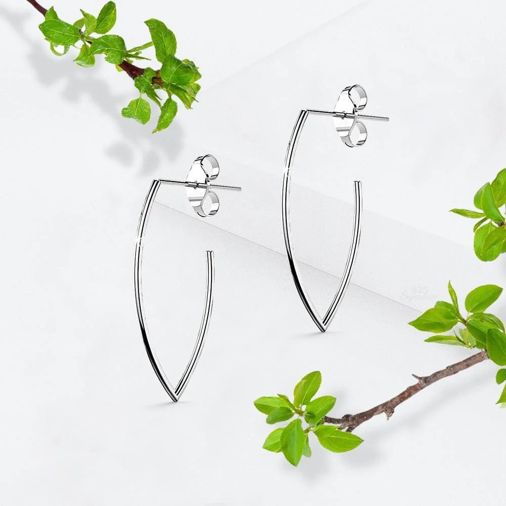 Solid 925 Sterling Silver Open Marquise Stud Earrings