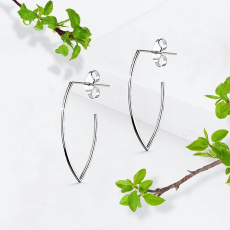Solid 925 Sterling Silver Open Marquise Stud Earrings