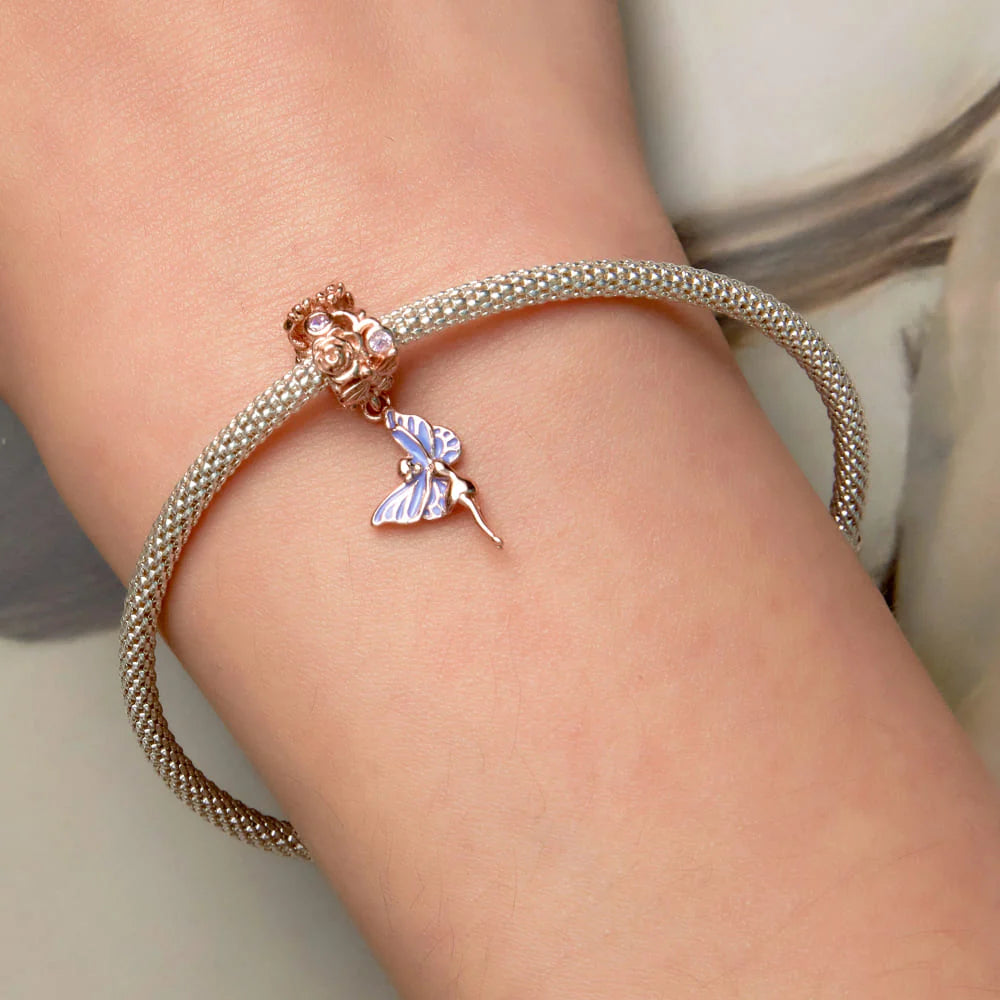 Solid 925 Signature Silver Dressed Up Thumbelina Butterfly Charm