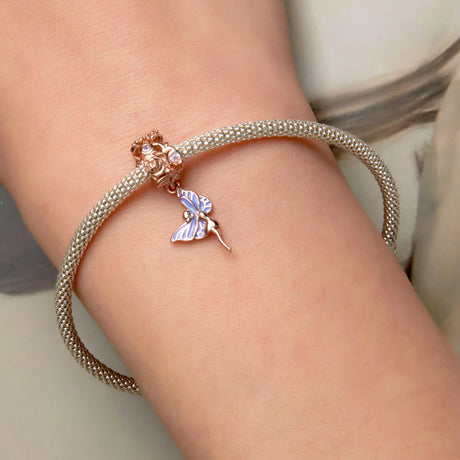 Solid 925 Signature Silver Dressed Up Thumbelina Butterfly Charm