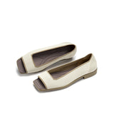 Colorblock Peep Toe Knit Flats - Ivory