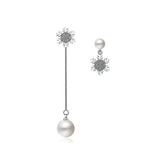 Sparkling Zirconias Snow with White Pearl Drop Earrings