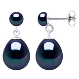 Double Earrings White Gold - Black Tahiti - Longueur 18 cm