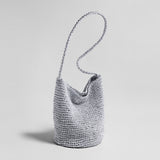 Metallic Crochet Bucket Crossbody - Silver