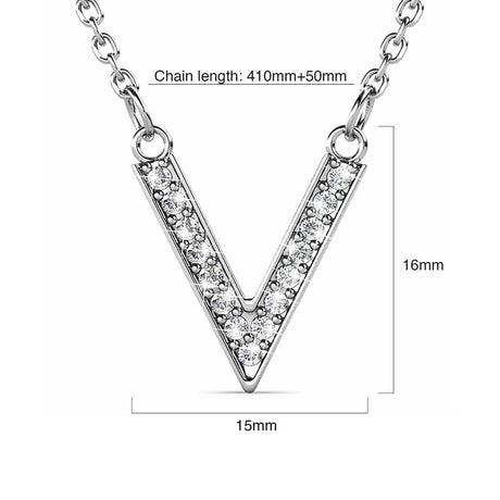 Krystal Couture Luxury V Shaped Pendant Necklace in White Gold Embellished with Swarovski Crystals