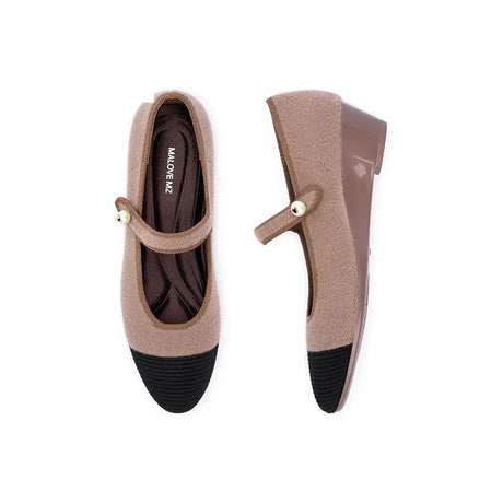 Vintage Tweed Low Heel Mary Jane Shoes - Mocha
