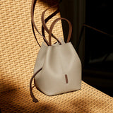 Nalandu Soft Pebbled Leather Bucket Shoulder Bag - Taupe