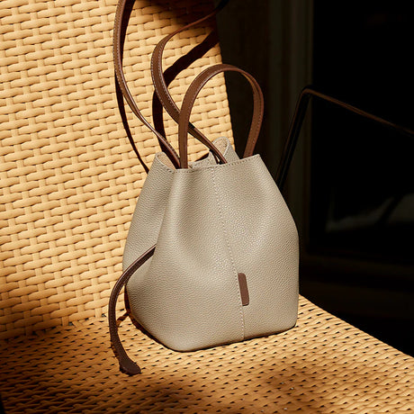 Nalandu Soft Pebbled Leather Bucket Shoulder Bag - Taupe