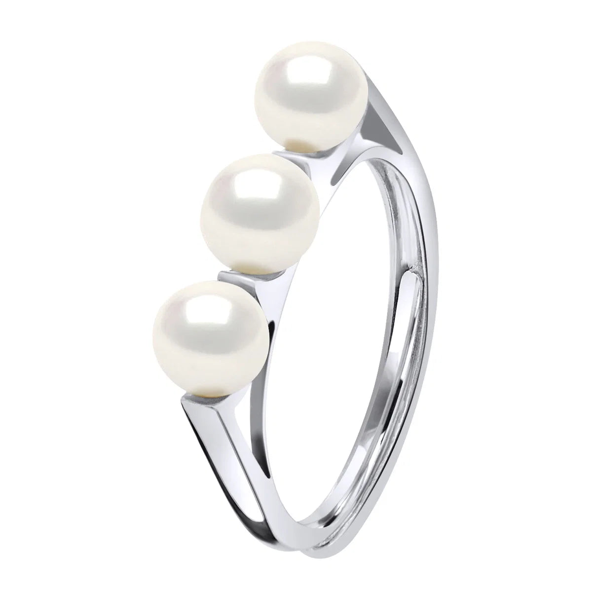 Ring 3 Pearl Button Freshwater Pearl White Sterling Silver