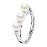 Ring 3 Pearl Button Freshwater Pearl White Sterling Silver