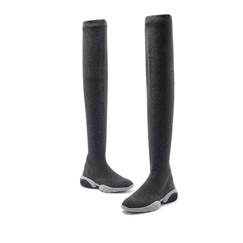 Thermal Over-the-Knee Sneaker Boots - Charcoal