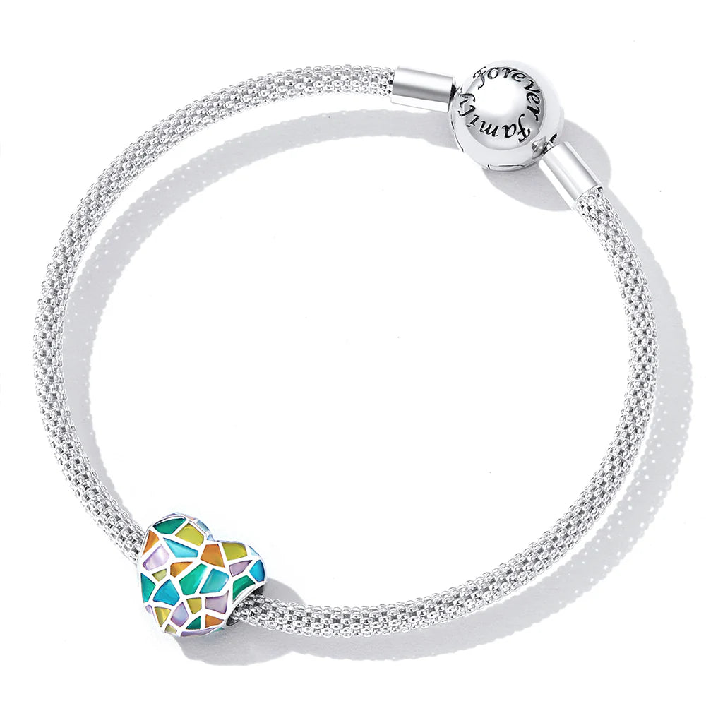 Solid 925 Sterling Silver Catholic Stained Glass Heart Charm