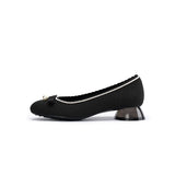 Pearl Bow Knit Square Toe Loafer Pumps - Black